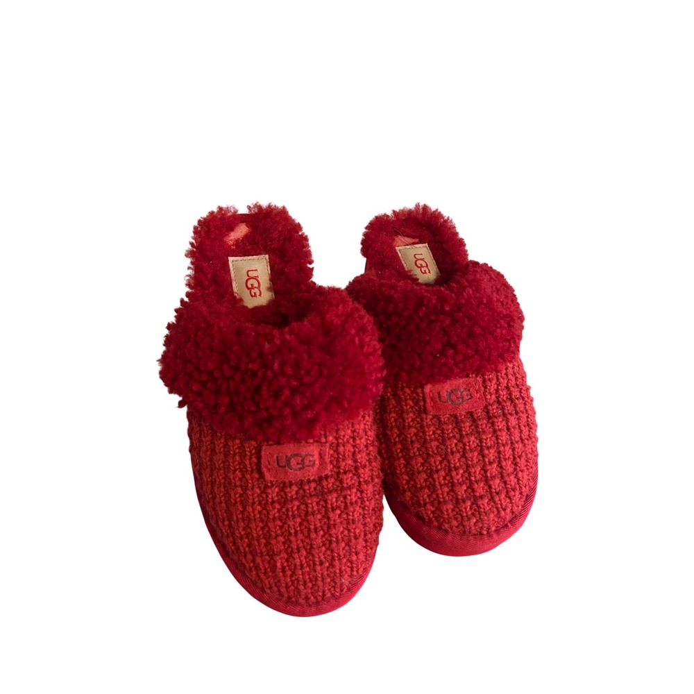 UGG Coquette Knit Red Sheepskin Shearling Slippers Mules 1117650 Womens 8